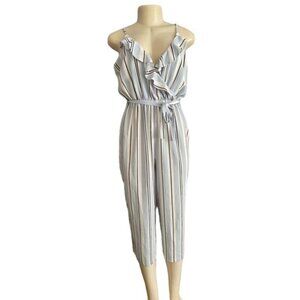 Guess Jumpsuit with Light blue stripes and ruffles neckline size M summe…